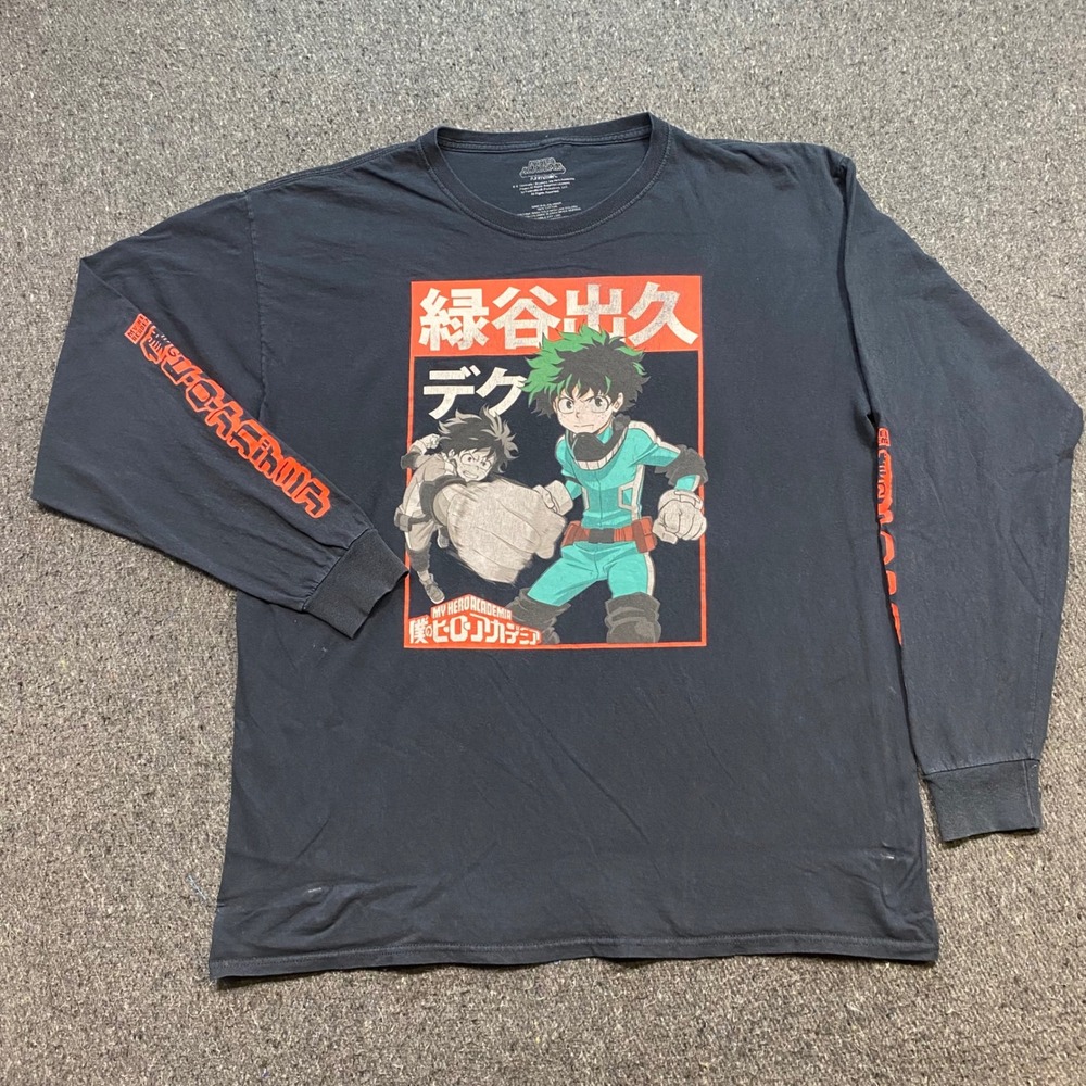 My Hero Academia Shirt Sz XL Men Black Anime Streetwear Deku Graphic Long Sleeve